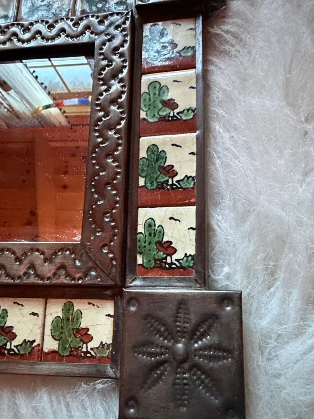 Decorative cactus Tile-Accented Wall Mirror